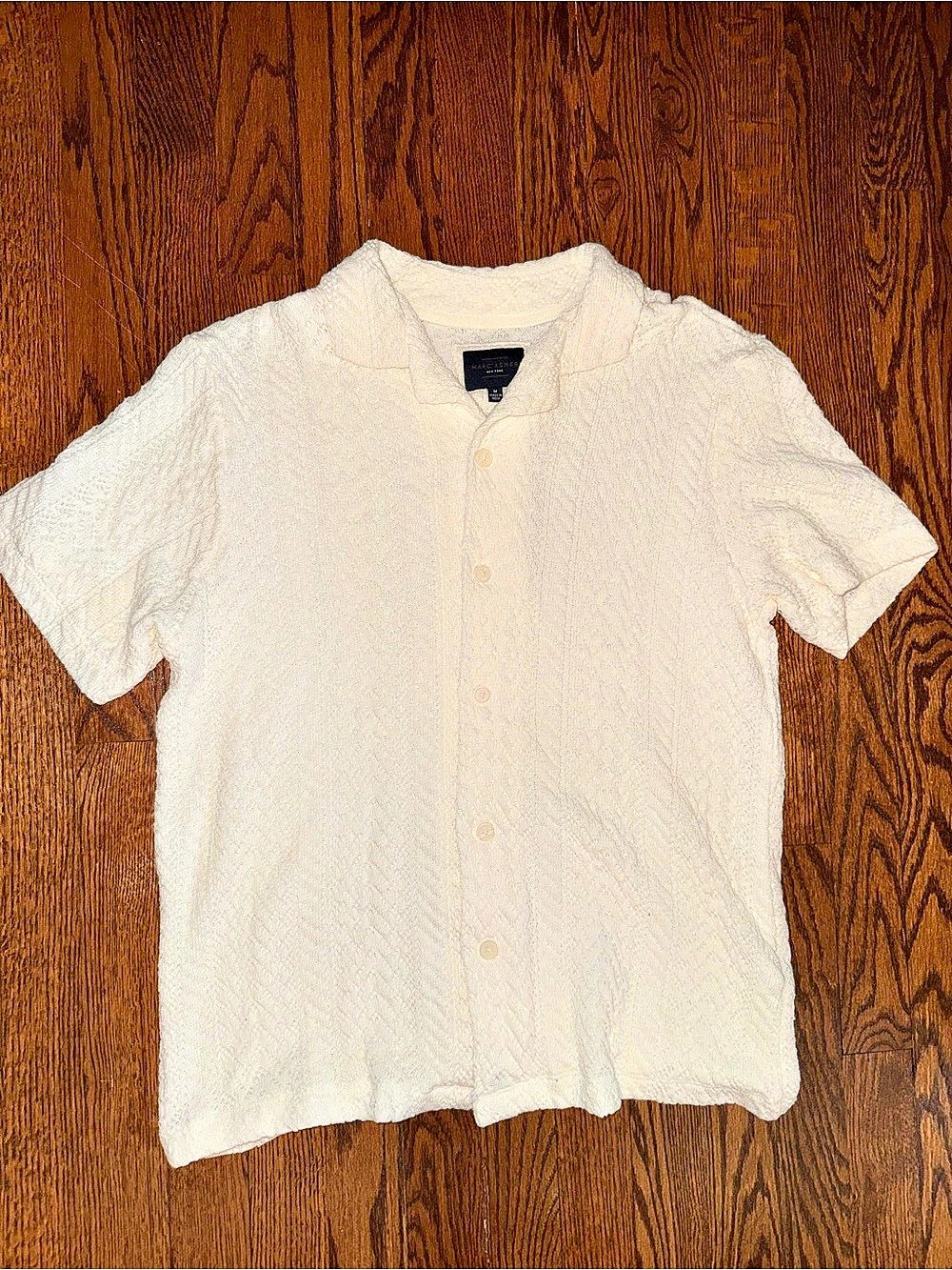 Marc Asher Short Sleeve Textured Shirt in Cream Size Medium Like New